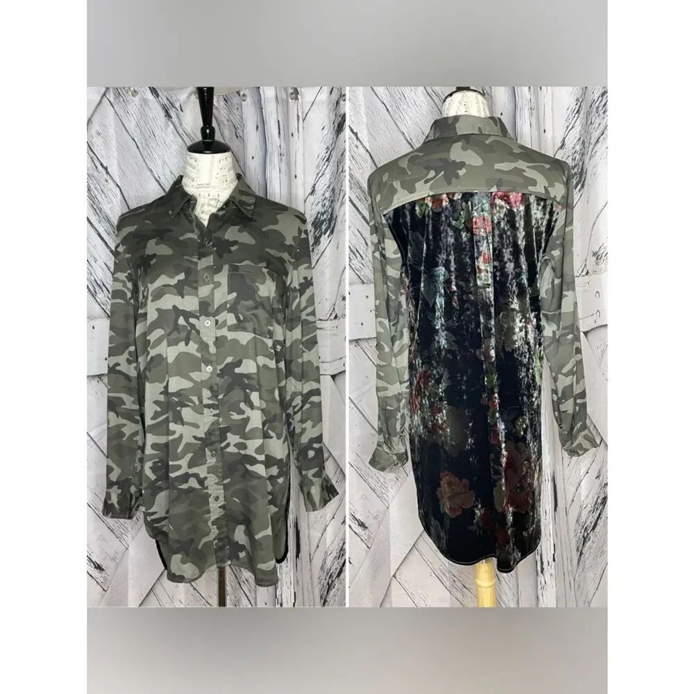 Tribal Velvetβ& Camouflage Shirt High Low Tunic Small